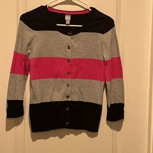 JCP pink dark blue striped cardigan
